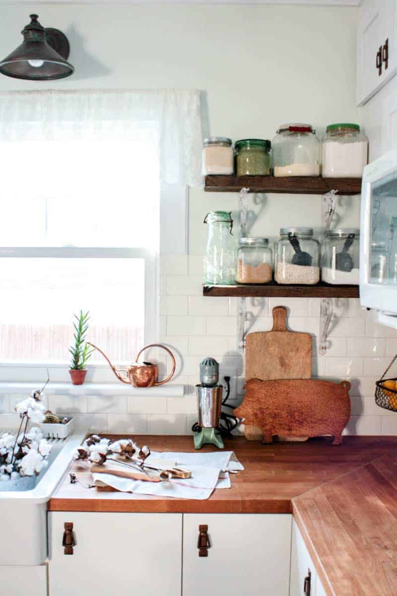 Practical Ideas to Style Open Kitchen Shelving - Our Vintage Bungalow