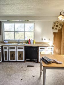 mobile home tiny house kitchen during remodel process