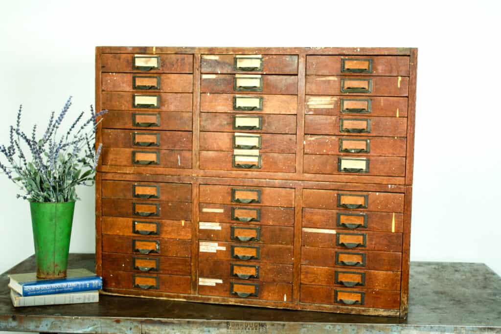 vintage library card catalog cabinet