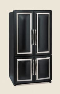 vintage style refrigerator with 4 doors black and silver