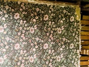 sample of antique floral farmhouse wallpaper found during farmhouse renovation