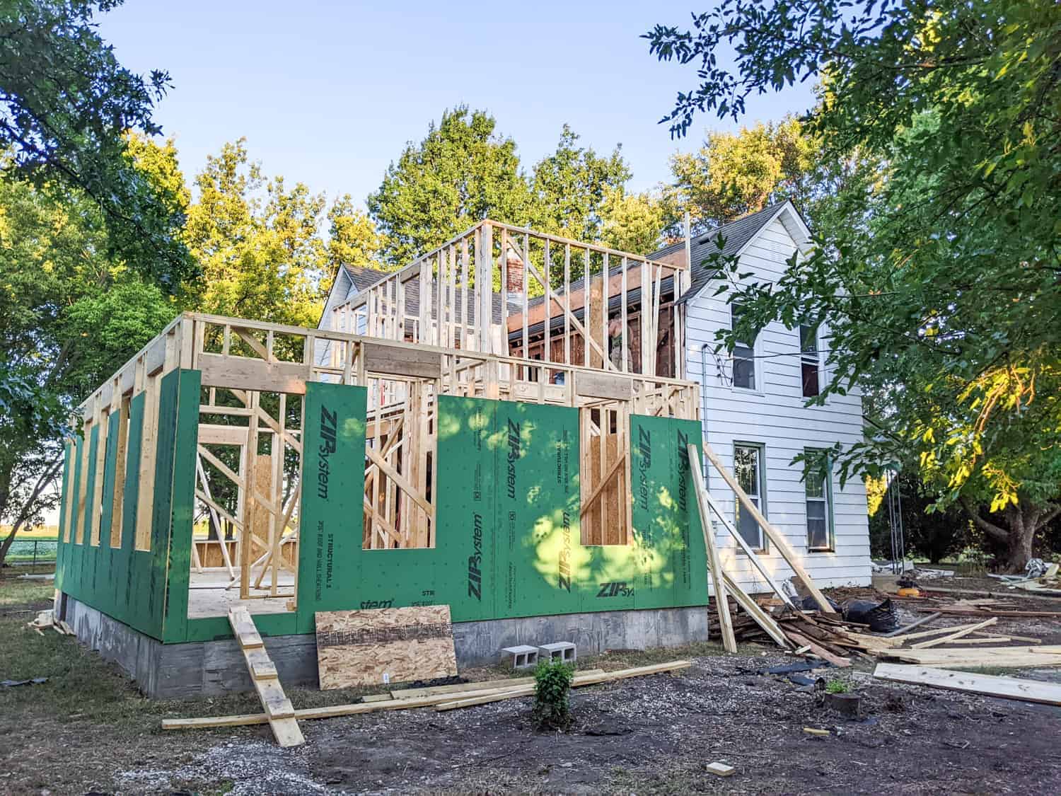 old farmhouse kitchen addition during construction