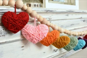 diy multicolored yarn heart garland